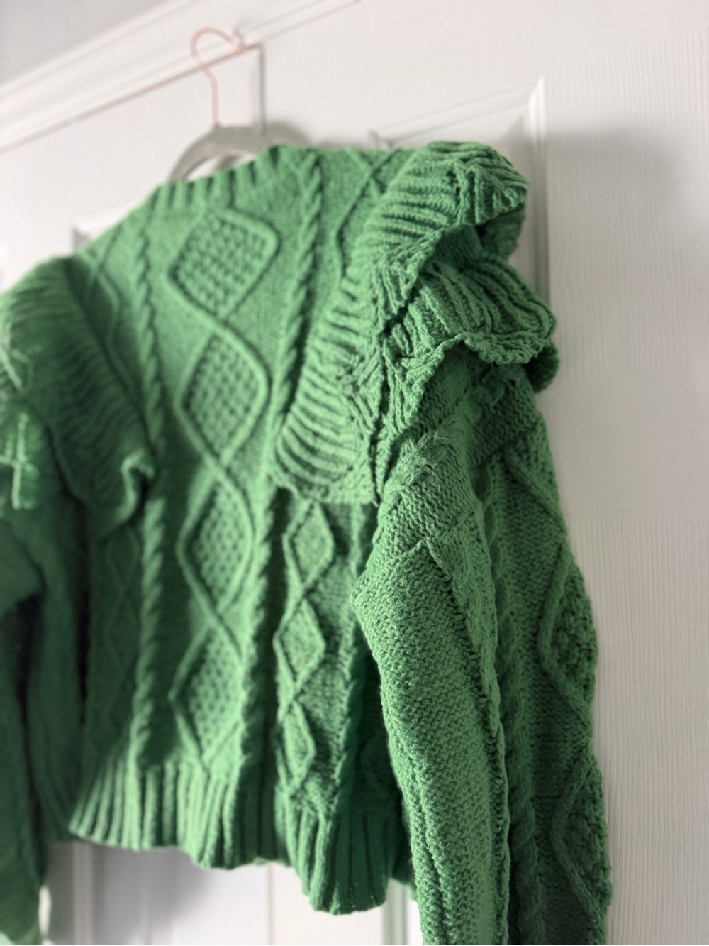 POL Ruffle Cable Knit Sweater - Chartreuse, Flutter, Boho, Whimsigoth, Romantic - Picture 6 of 8